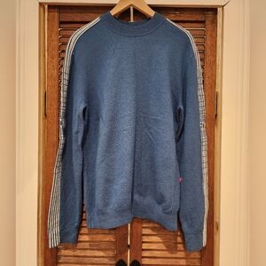 Ecko Unlimited Blue Crewneck Sweater with Striped Sleeves 100% Wool